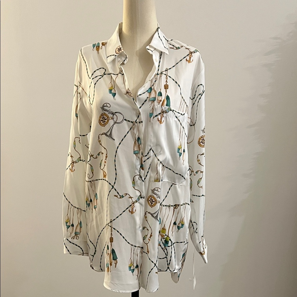 Zara White Printed Blouse with Multicolor Accents